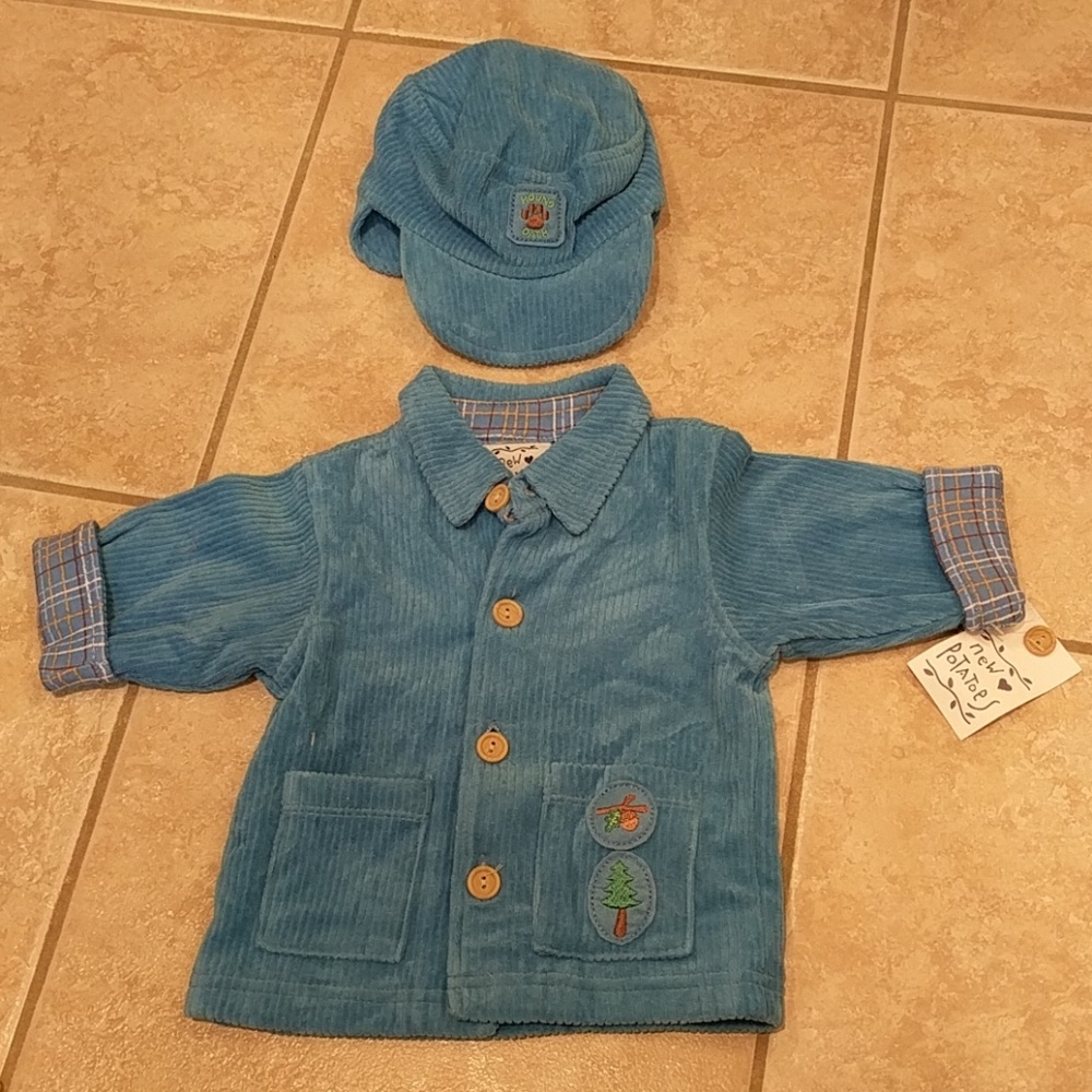 New Potatoes baby blue corduroy shirt jacket & hat